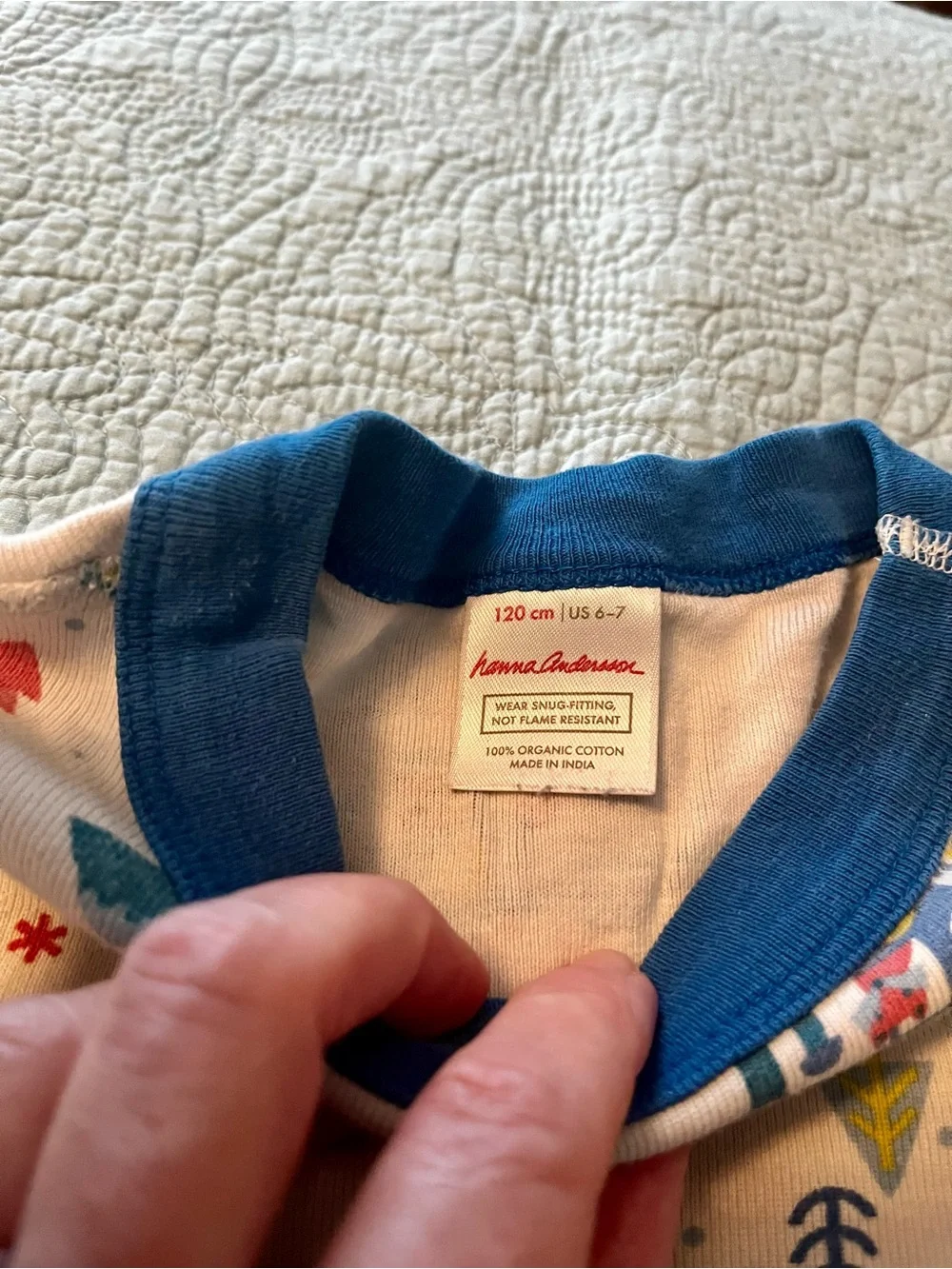 Hanna Andersson white Holiday Train Pajama Set with Blue Trim